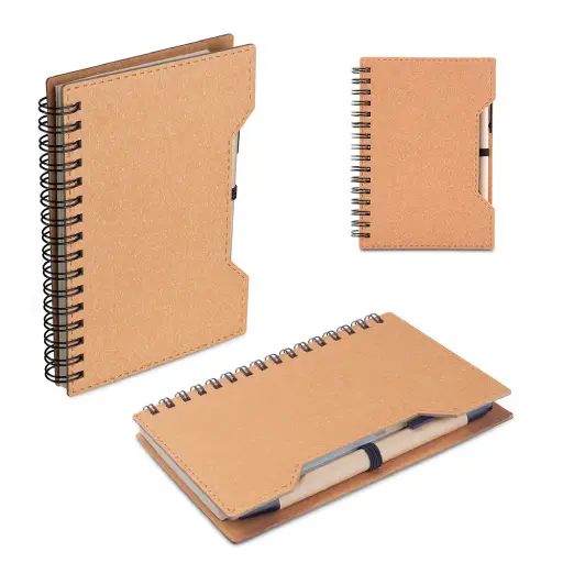 Caderno A6 capa em papelão reciclado com caneta