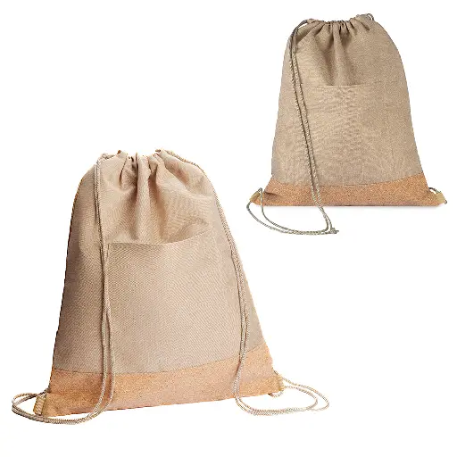 Sacola/Mochila em Poliéster 600D e Cortiça (34x38c