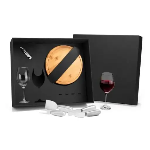 Kit Queijo E Vinho Com Tábua E Taças - 8 Pçs